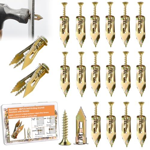 90 Pcs Self Drilling Drywall Anchors with Screws,45 Sheetrock Anchors (0.47x1.57 inch) & 45 Zinc Expansion Screws,2025 Upgraded Zinc Plated Steel,No Drill Needed,Perfect for Wall Hanging - size: 0.47x1.57 inch-90PCS