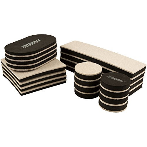 Super Sliders Variety Pack of 20 Assorted Size Reusable Felt Furniture Sliders for Hard Surfaces, Anti-Slip Protective Furniture Moving Pads for Beds, Sofas, Dressers, Beige - color: Beige, size: 20 Pack
