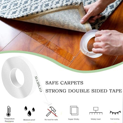 Extra Strong Double Sided Tape, 16.5FT Double Sided Adhesive Tape Heavy Duty, Clear & Tough Nano Tape for Hanging Picture, Poster, Carpet, Photo Deco, Multipurpose Mounting Tape (1/24" x1/2" x 16.5') - size: 1/24" x1/2" x 16.5'