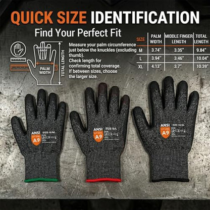 Donfri A9 Cut Resistant Work Gloves for Men, Safety Gloves for Men Touchscreen with Reinforced Thumb for Metal Glass Wood - size: Medium