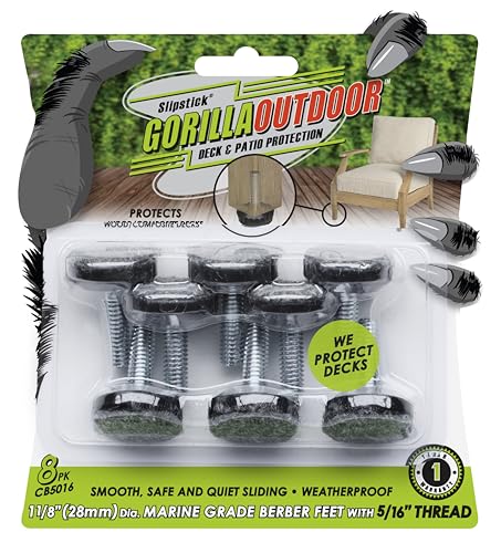 Slipstick Gorilla Outdoor Adjustable Furniture Levelers (8 Pack) Weatherproof Screw in Leg Glides for Chairs, Tables, and Outdoor Furniture Feet, 1-1/8 Inch Berber Glide, 5/16”-18 BSW Thread - color: Berber Glide, size: 5/16"-18 BSW Thread
