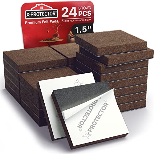 24 Heavy-Duty Felt Furniture Pads 1.5” 1/4” Thick X-Protector! Square Felt Pads for Furniture Feet - The Best Felt Floor Protectors for Furniture to Prevent Scratches. Protect Your Hard Floor! (Brown) - size: 1.5 Inch 24 Pcs Square Brown