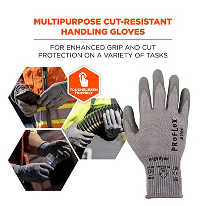 Ergodyne ProFlex 7024 Cut Resistant Work Gloves, ANSI A2, PU Coated Palms for Flexible No Slip Grip, Abrasion Resistant, 13g, Touchscreen Capable, Gray, Medium - size: Medium