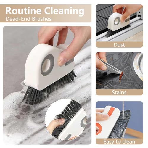 2 in 1 Groove Cleaning Brush, Window Track Cleaning Tools, Multifunction Window Track Cleaner with Hard Bristle and Hidden Scraper, Crevice Brush for Sliding Door Track, Window Seal, Sill (Gray) - color: Gray