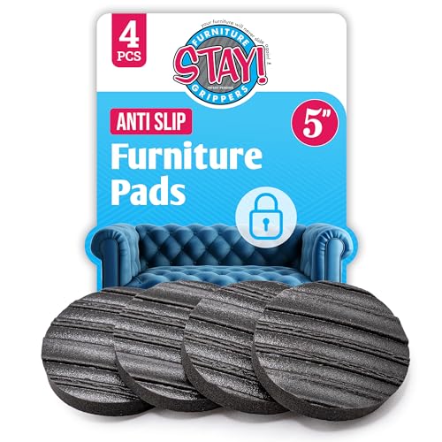 Stay! Anti Slip Furniture Pads (Set of 4) - Round Furniture Stoppers to Prevent Sliding for Hardwood Floors and Carpets - Non Skid Furniture Grippers - Table & Couch Leg Floor Protectors, 5 Inch - size: 5 inch