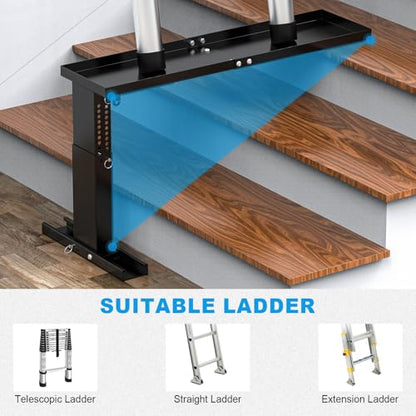 Heavy-Duty Ladder Leveler for Stairs, Adjustable 12"-20" H Stair Ladder Platform Pro for Extension, Straight & Telescopic Ladders, Foldable High-Strength Ladder Extender for Stairs with Non-Slip Pad - size: 29.92"