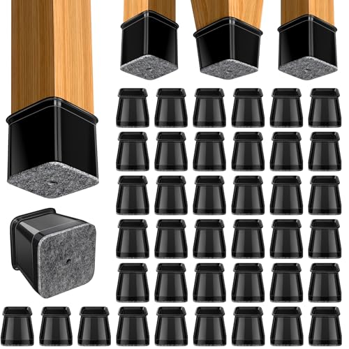 BUMACO Chair Leg Floor Protectors Square Chair Leg Protectors for Hardwood Floors 40Pcs Silicone Covers to Protect Floors Square (Black-L Fit 1-1/16" to 1-5/8") - color: Black-40 Pcs, size: Square L