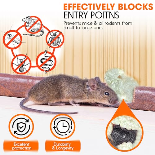[Upgraded] Rodent Barrier Kit, 3Pcs Steel Wool Included 3Pcs PU Spray Foam for Mice Control, 3.2"x7.5’ Rodent Control Fill Fabric, Gloves, Scissors, Gap Blocker in Hole Pipeline Vent in House, Garage - style: 3Pcs Steel Wool + 3Pcs Spray Foam