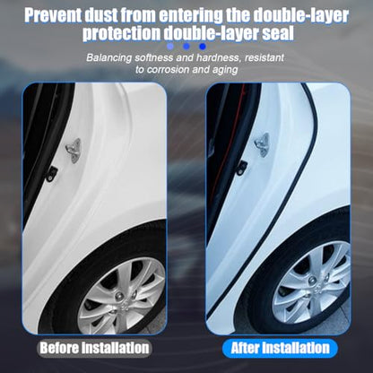 Double Layer Car Door Rubber Seal Strip, 32.80FT 2 Holes Noise Insulation Automotive Sealing Strip Stickers, Self-Adhesive Vehicle Stripping Edge Protector Accessories, Universal Fit