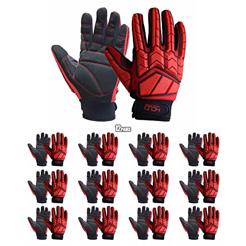 HANDLANDY Anti Vibration Gloves, SBR Padding, TPR Protector, Mechanic Work Gloves - color: Red (Pack of 12), size: X-Large