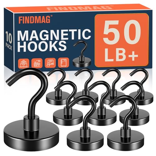 FINDMAG Magnetic Hooks Heavy Duty, 50lb+ Strong Magnetic Hooks for Cruise Cabins, Heavy Duty Magnets with Hook for Refrigerator, Black Magnet Hook for Classroom Kitchen Home 2026 Cruise Essentials - color: Black, size: 10pack 50lbs+