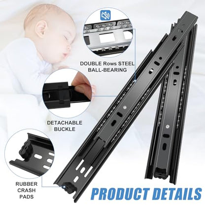 20 inch Drawer Slides 6 Pairs (12pcs) Full Extension Ball Bearing Drawer Rails Side Mount 3 fold Metal Dresser Runners for File Cabinet Trash Can Kitchen Wardrobe Glides 20" Black 100 LB Capacity - size: ‎20inch-500mm