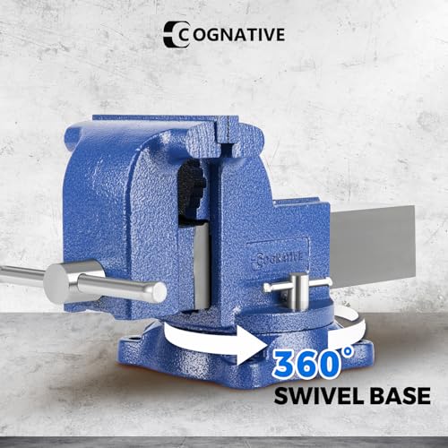 6" Heavy-Duty Bench Vise 13200LBS Stronger Clamping Force Ductile Iron Bench Vise 6 Inch 360° Swivel Bench Vice with Anvil Blue, Include Mini Bench Vice Clamp - size: 6-inch