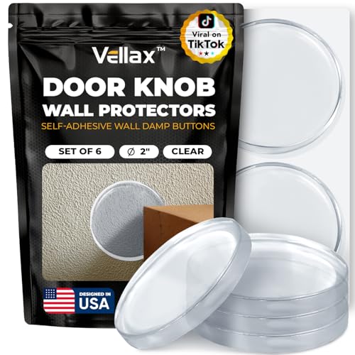 Large 2" Door Knob Wall Protectors – 6 Clear Self-Adhesive Silicone Bumper Pads in Damp Button Shape – Noise Dampening Wall & Furniture Guards by VELLAX - style: Damp Buttons
