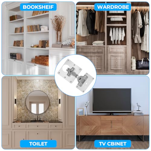 8 Pcs Cabinet Hinge Repair Plate Set Stainless Steel Cabinet Hinges Repair Fixing Metal Plates Kitchen Cupboard Door Hinges Brackets Household Cabinets Repairs Board with Mounting Screw