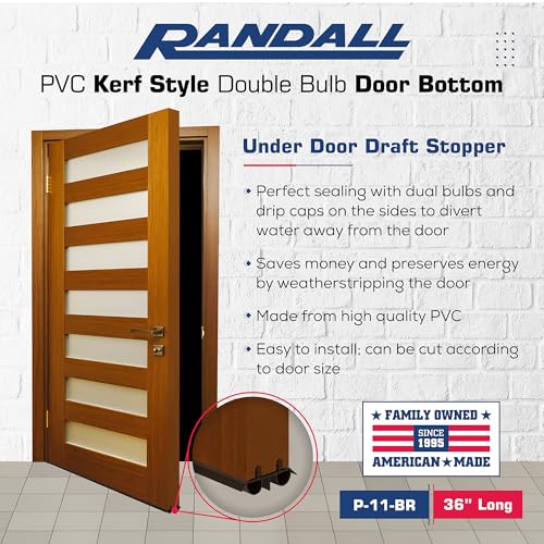 36" Kerf Slide-in Double Bulb Seal Weatherstrip Door Bottom – Durable Seal for Energy Efficiency & Draft Protection (Brown) - color: Brown