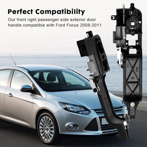SHACHAR Exterior Door Handle Kit, Front Right Passenger Side 8S4Z-5422404-AA Compatible with Ford Focus 2008-2011, Cap w/o Hole 8S4Z-5422088-AA, Bracket 8S4Z-5426684-B Matte Black - size: Front Right Passenger Side