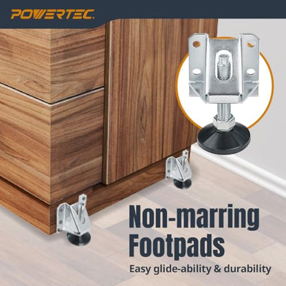 POWERTEC Leveling Feet 8PK, Heavy Duty Adjustable Furniture Leg Levelers with Nylon Foot, Screws & Lock Nuts for Workbenches, Cabinets, Tables & Shelving (71136-P2) - size: Set of 8, style: Leg Leveler