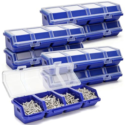 Tlence 6 Pack Screw Organizer Box with Lid, 4 Compartments Small Parts Bins, Plastic Hardware Storage Containers, Nails Sorting Divider Toolbox Case for Garage Nuts Bolts Craft Organizing