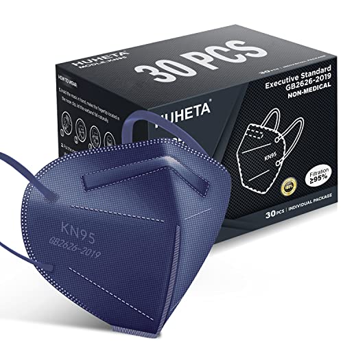 HUHETA KN95 Face Mask, 30 Pack Individually Wrapped, 5-Ply Breathable & Comfortable Safety Mask, Filter Efficiency=95%, Protective Cup Dust Masks Against PM2.5 (Royal Blue Mask) - color: Royal Blue
