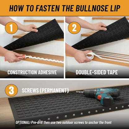 Ottomanson Bullnose Stair Treads Outdoor – Dots Heavy-Duty Non-Slip Stair Mats – Best Grip on Concrete, Brick & Textured Step – Fastening Required for Wooden & RV Steps, Pack of 5 - color: Black Grip Dots - Bullnose