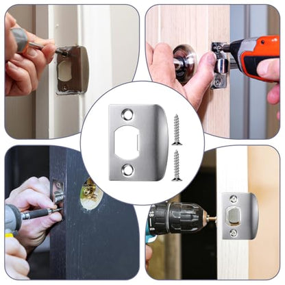 4 Pcs Door Striker Plates Door Latch Plate Stainless Steel Strike Plates for Interior Doors Frame Repair Kit Doors Latch Restorer for Home Office Frame Repair