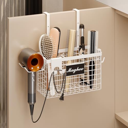 Magheo Hair Dryer Holder Cabinet Door 3-in-1 Adhesive Hair Tool Organizer Wall Mounted Adjustable Height Blow Dryer Holder Under Sink Bathroom Hair Appliance Organizer and Storage Countertop(White) - color: White, size: Cabinet Door - 1 Pack (1 Tier)