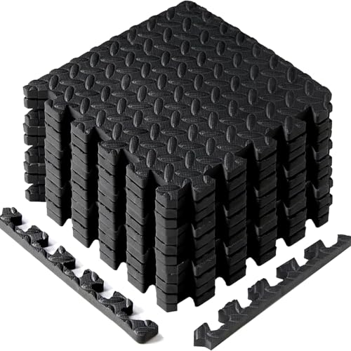 Yes4All EVA Interlocking Mats, Puzzle Floor Tiles, Foam Floor Padding with Border for Furniture, Home Space, Living Room, Garage 11 SQFT - color: Black, style: 7/16" Thickness, 11 SQFT