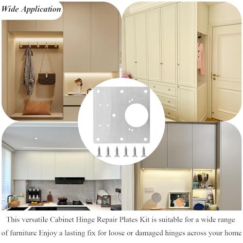6 Pack Cabinet Door Hinge Repair Plates Cabinet Hinge Repair Replacement Brackets Board Hinges Repairs Fixing Plates with Screw Thicken Durable Stainless Steel for Kitchen Cupboard Locker Furniture - size: 3.54x3.54 inch-6P