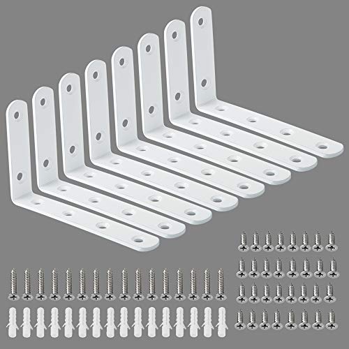 Alise 8 Pack Floating Shelf Brackets,White Heavy Duty L Bracket Corner Brace,Stainless Steel Corner Brackets,Joint Angle Bracket for Hanging Support,Shelves Support DIY (5 x 3 Inch) - color: White, size: (8P) 5x3x0.72 inch