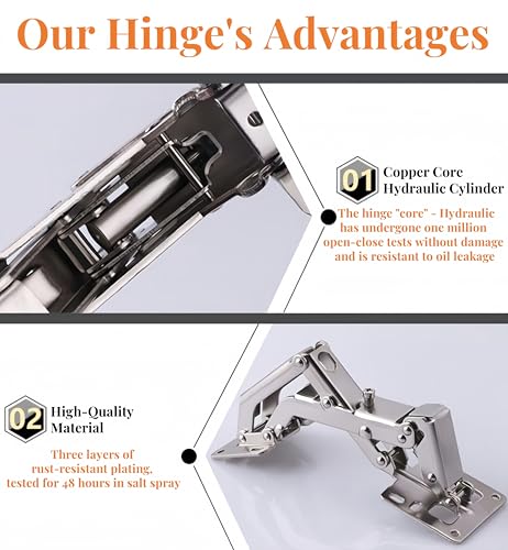 175° Heavy Duty Cabinet Hinges 2 Pair, Wide-Opening Concealed Hydraulic Hinges for Trap Doors, Thick Panels & Garage Cabinets | Soft Close, Adjustable Frameless Hinge Set with Screws & Storage Case - color: Universal | 175°Heavy Duty + Manual & Case