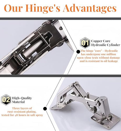175° Heavy Duty Cabinet Hinges 2 Pair, Wide-Opening Concealed Hydraulic Hinges for Trap Doors, Thick Panels & Garage Cabinets | Soft Close, Adjustable Frameless Hinge Set with Screws & Storage Case - color: Universal | 175°Heavy Duty + Manual & Case