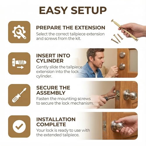 21-Piece Thick Door Lock Extension Kit – Adjustable Deadbolt Tailpiece Set for 1-4 Inch Doors – Fits SC1 SC4 KW1 Keyways – Long Screws – Heavy Duty Door Lock Repair Kit for Patio & Security Doors