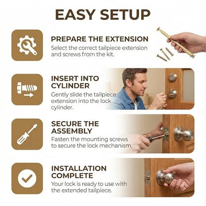21-Piece Thick Door Lock Extension Kit – Adjustable Deadbolt Tailpiece Set for 1-4 Inch Doors – Fits SC1 SC4 KW1 Keyways – Long Screws – Heavy Duty Door Lock Repair Kit for Patio & Security Doors