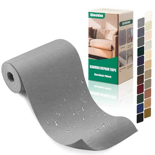 Gheeidau Canvas Repair Tape 4×70 Inch Waterproof Self-Adhesive Fabric Repair Patch for Repairing Boat Covers,Tents,Patio Umbrellas,Car Seats,Luggage,Sofas.(Smoky Grey) - color: Smoky Grey