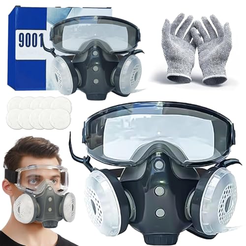 Dust Proof Integrated Respirator Mask with Filters & Goggles, Reusable Full Face Respirator Mask for Spray Painting - color: 2pcs