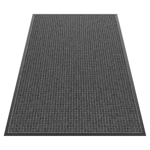 Sturdy Front Door Mat Outside Entrance, 6' x 4' All-Season All-Weather Doormat Waterproof, Stain and Fade Resistant, Natural Rubber Indoor Outdoor Welcome Door Mat Trap Dirt - color: Grey Squares, size: 72" x 48"