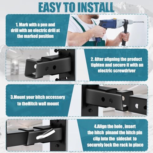 1.25" Hitch Wall Mount Bike and Cargo Rack Hanging Garage Wall Organizer, Trailer Hitch Receiver Storage, Easy to Load Secure & Sturdy, Heavy Duty Bicycle Hook Accessories, Max 200 LBS - size: 1.25 inches