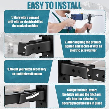 1.25" Hitch Wall Mount Bike and Cargo Rack Hanging Garage Wall Organizer, Trailer Hitch Receiver Storage, Easy to Load Secure & Sturdy, Heavy Duty Bicycle Hook Accessories, Max 200 LBS - size: 1.25 inches