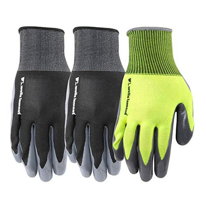 Wells Lamont 3 Pair Pack Men's Nitrile Coated Grip Work Gloves, Medium (546MF), Black - size: Medium (Pack of 3)