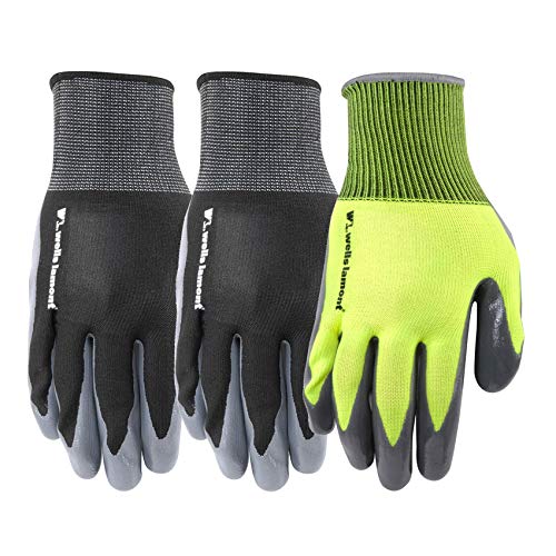 Wells Lamont 3 Pair Pack Men's Nitrile Coated Grip Work Gloves, Medium (546MF), Black - size: Medium (Pack of 3)