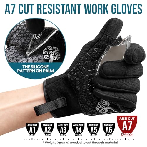TAILI Level 3 Needle, Level 5 Puncture Resistant Work Gloves for Gardening, Touchscreen, Breathable, Grip Enhanced A7 Cut Resistant Safety Gloves, Black, Small (S), 1 Pair - color: Black