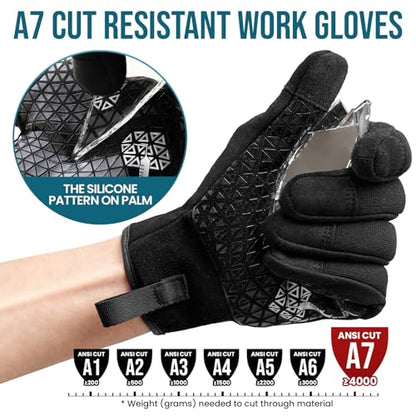 TAILI Level 3 Needle, Level 5 Puncture Resistant Work Gloves for Gardening, Touchscreen, Breathable, Grip Enhanced A7 Cut Resistant Safety Gloves, Black, Small (S), 1 Pair - color: Black