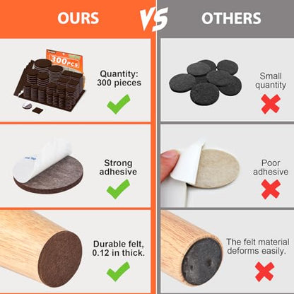 Felt Furniture Pads 300 Pieces, Furniture Pads for Hardwood Floors, Floor Protectors for Furniture Legs, Felt Pads for Furniture Brown - size: 300pcs Brown