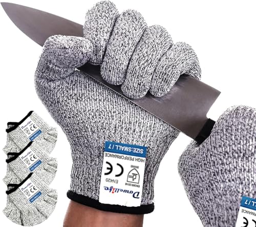 Dowellife Cut Resistant Gloves Food Grade Level 5 Protection, Safety Kitchen Cuts Gloves for Oyster Shucking, Fish Fillet Processing, Mandolin Slicing, Meat Cutting and Wood Carving. (Small-3 Pairs) - size: Small (Pack of 3), style: Original