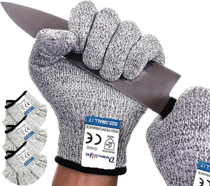 Dowellife Cut Resistant Gloves Food Grade Level 5 Protection, Safety Kitchen Cuts Gloves for Oyster Shucking, Fish Fillet Processing, Mandolin Slicing, Meat Cutting and Wood Carving. (Medium-3 Pairs) - size: Medium (Pack of 3), style: Original