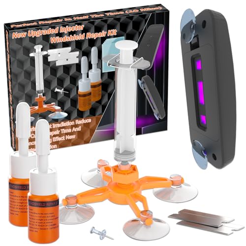Brennenstuhl Windshield Repair Kit for Chips and Cracks, Rock Chip Repair Kit Windshield, for All Car Windshield Crack Repair Kit to Repair Scratches, with Curing and Pressurizing Device (Orange)