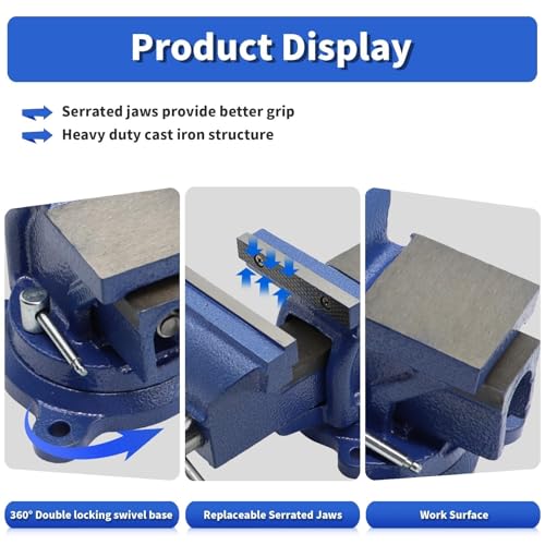 Nakkaa 5" Bench Vise Ductile Cast Iron Bench Vise with 360° Flexible Swivel Locking Base Heavy Duty Home Work 5 Inch Bench Vice 16.4IB/7.4KG