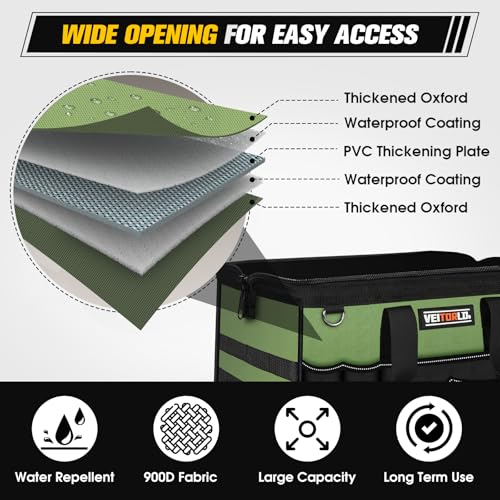 16-Inch Heavy Duty Tool Bag, 19-Pockets Tool Box Organizer, Portable Toolbag W/Soft Handle for Organized Storage, Mechanic Gifts for Men Dad Husband Fathers Day, Wide Mouth Electrician Toolbox, Green - style: Handle-Green