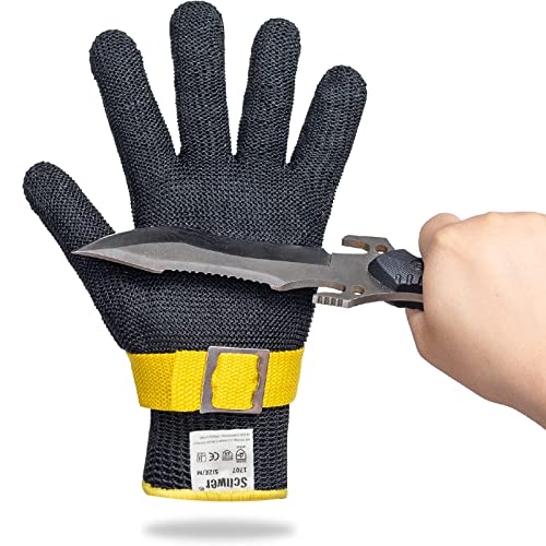 Schwer ANSI A9 Cut Resistant Glove, Food Grade Stainless Steel Wire Mesh Gloves, Cutting Gloves for kitchen Mandoline Slicing Butcher Meat Cutting Oyster Shucking Fish Fillet, Non-PFAS（M, 1 PCS） - size: Medium (Pack of 1), style: 3.0 Black Steel Wire+hppe